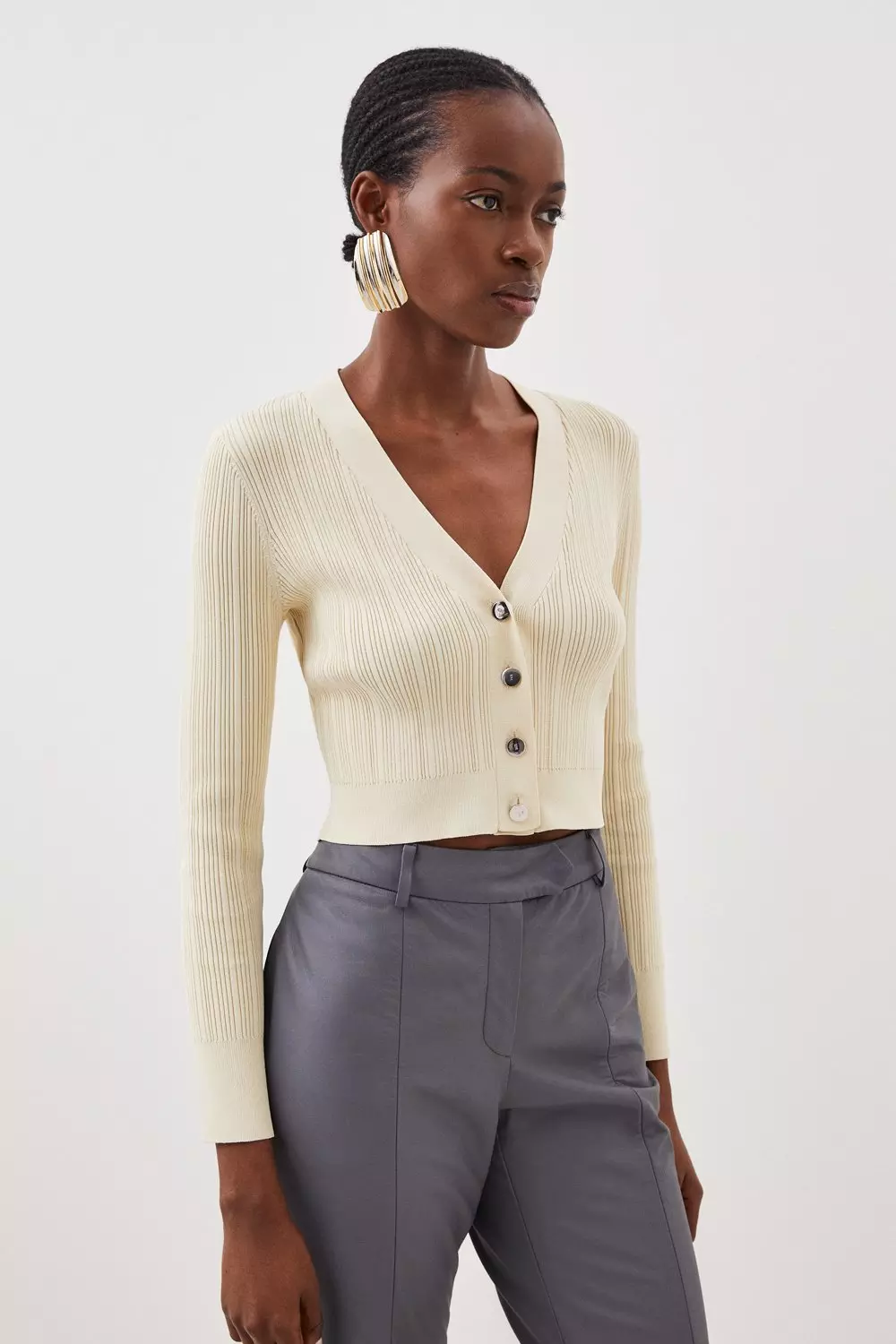 Lightweight Rib Knit Cropped Cardigan