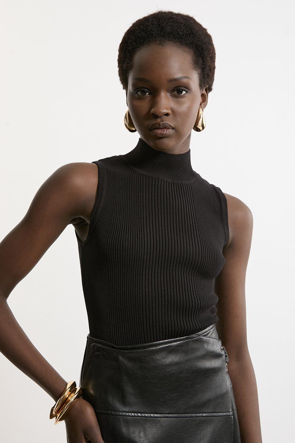 Viscose Blend Rib Knit Vest - Black