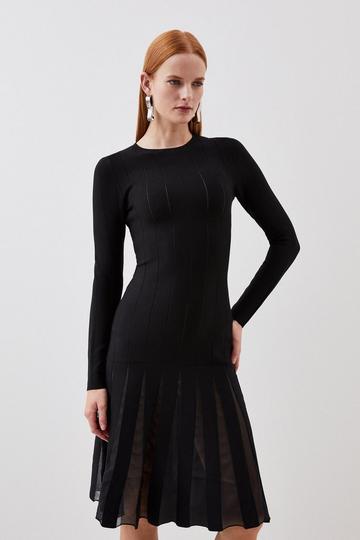 Viscose Blend Filament Full Skirt Knit Midi Dress black