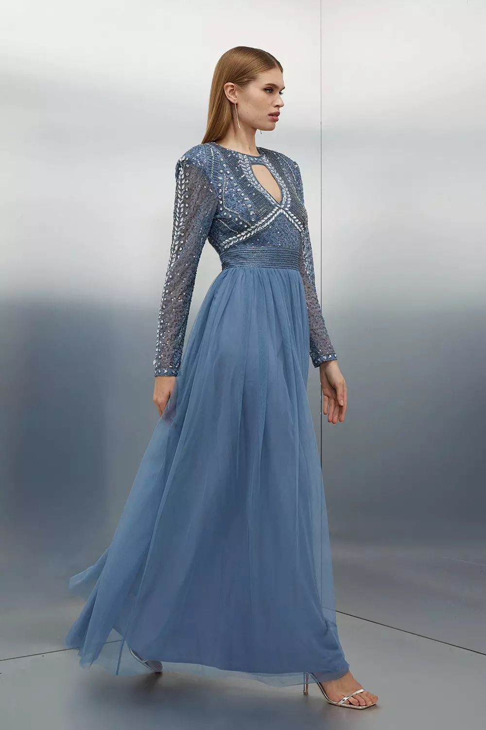 Long sleeve maxi tulle cheap dress