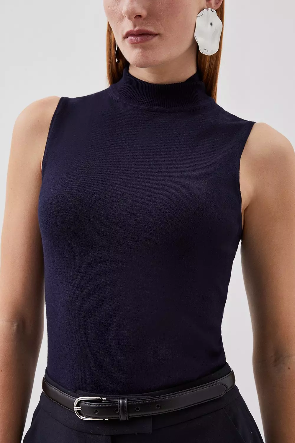 Crew Neck Sleeveless Rib Knit Tank Top | Karen Millen