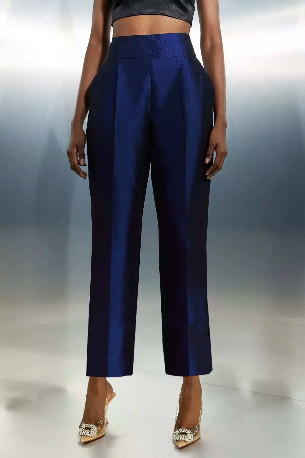 Tailored Wide Waistband Tapered Trousers