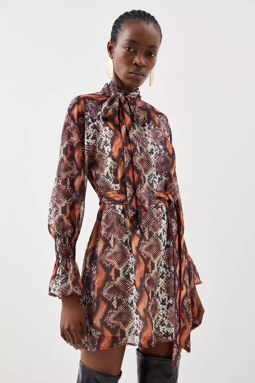 Snake print pleated hot sale shirt dress