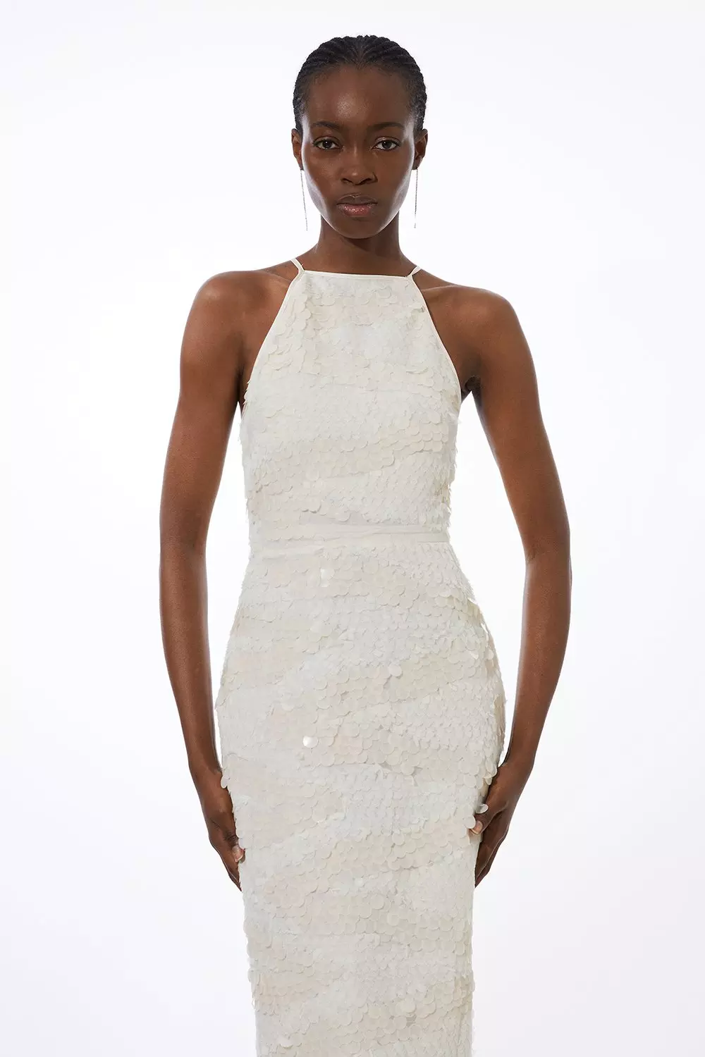 White midi cheap sequin dress