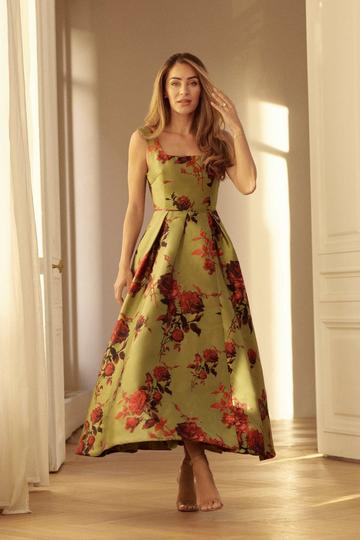 Green Lydia Millen Floral Jacquard Corseted Woven Maxi Dress