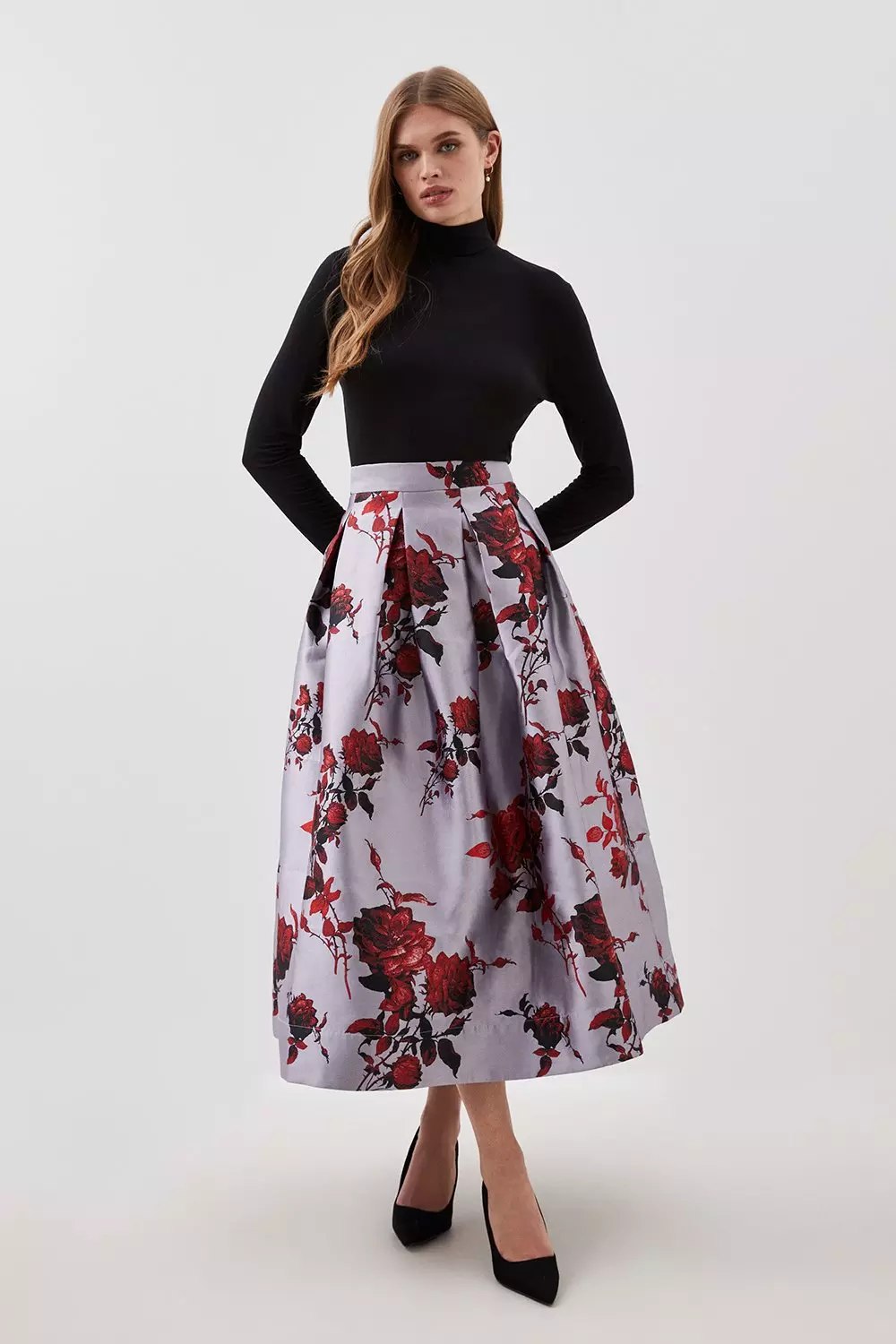 大流行中！ Floral Jacquard Peplum Skirt ロングスカート - segm.gob.do