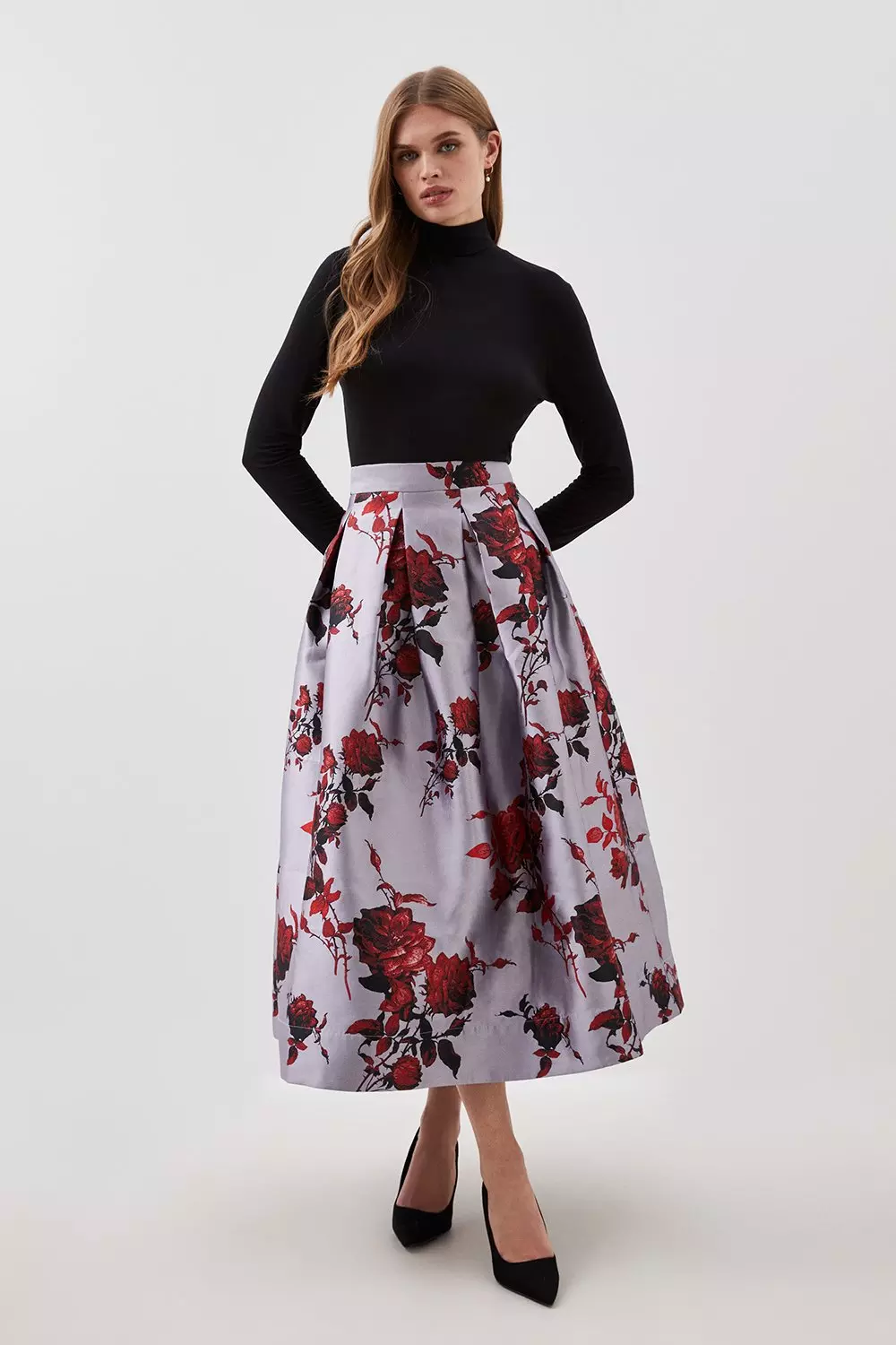 Lydia Millen Floral Jacquard Prom Woven Midi Skirt | Karen Millen