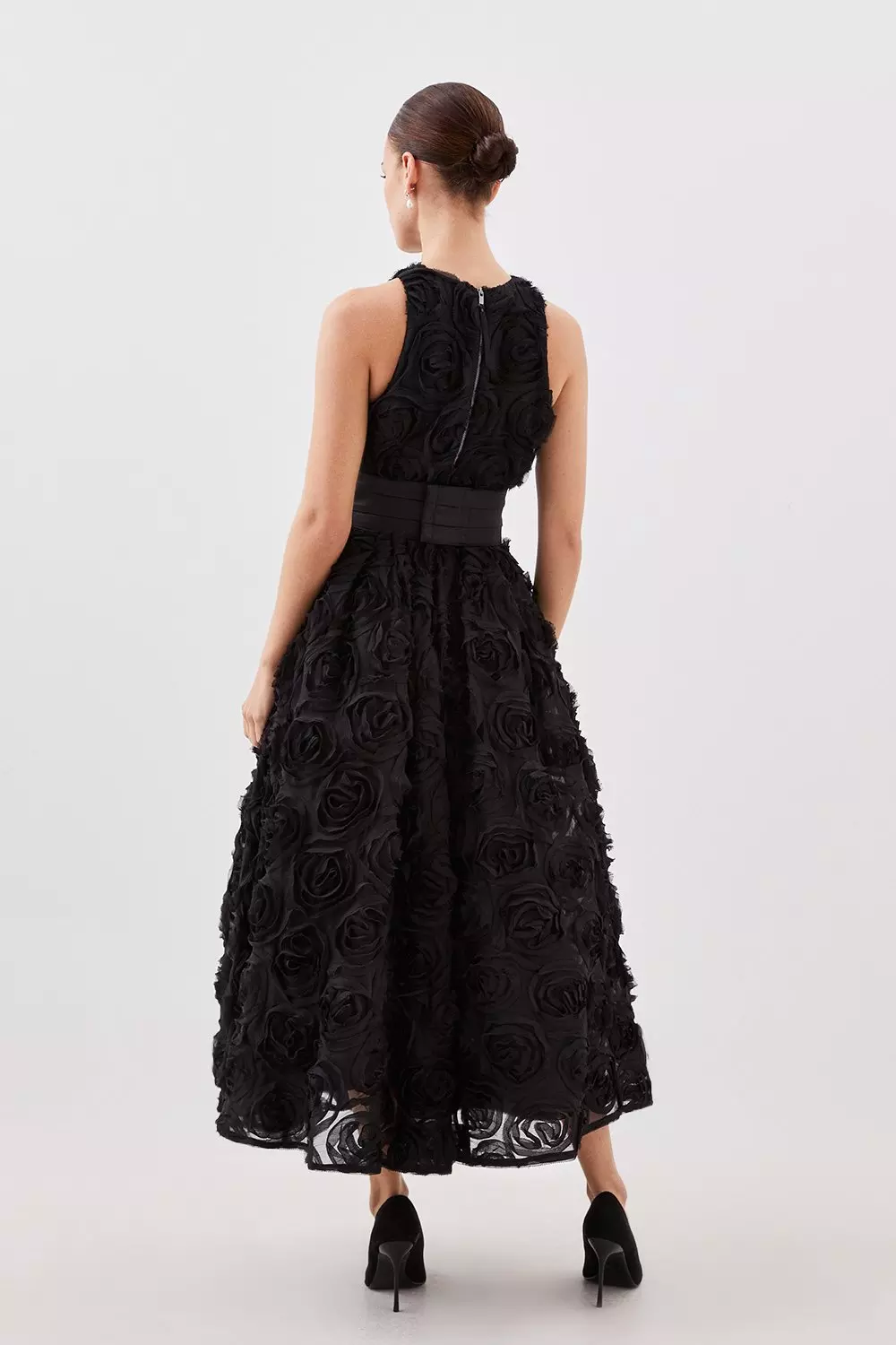 Buy RARE Black Lace Belted Tiered Midi Dress - Dresses for Women 6638104