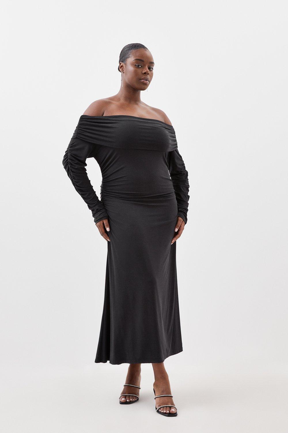 Black off the shoulder maxi dress plus outlet size