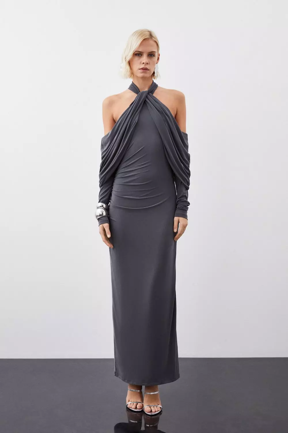 Petite Soft Touch Slinky Jersey Halter Maxi Dress Karen Millen