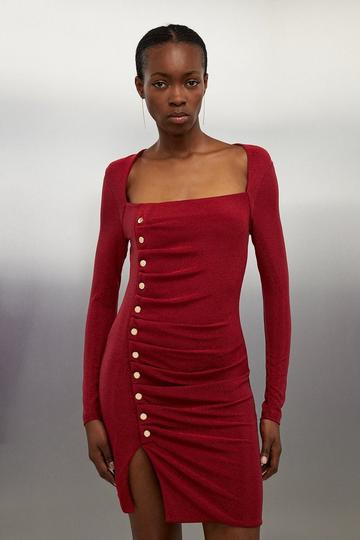 Red Metallic Jersey Mini Dress With Hardwear