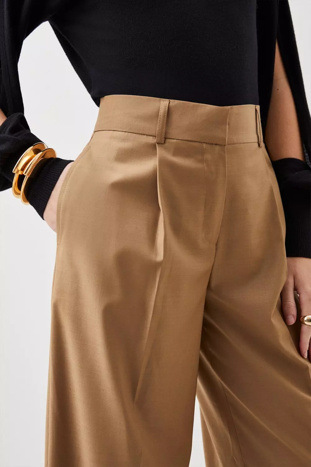 Wool Blend Wide Leg Trousers