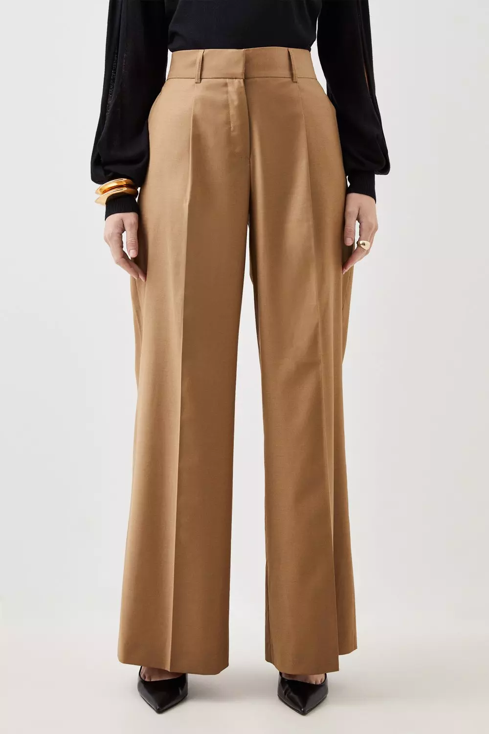 Tailored Wool Blend Wide Leg Pants