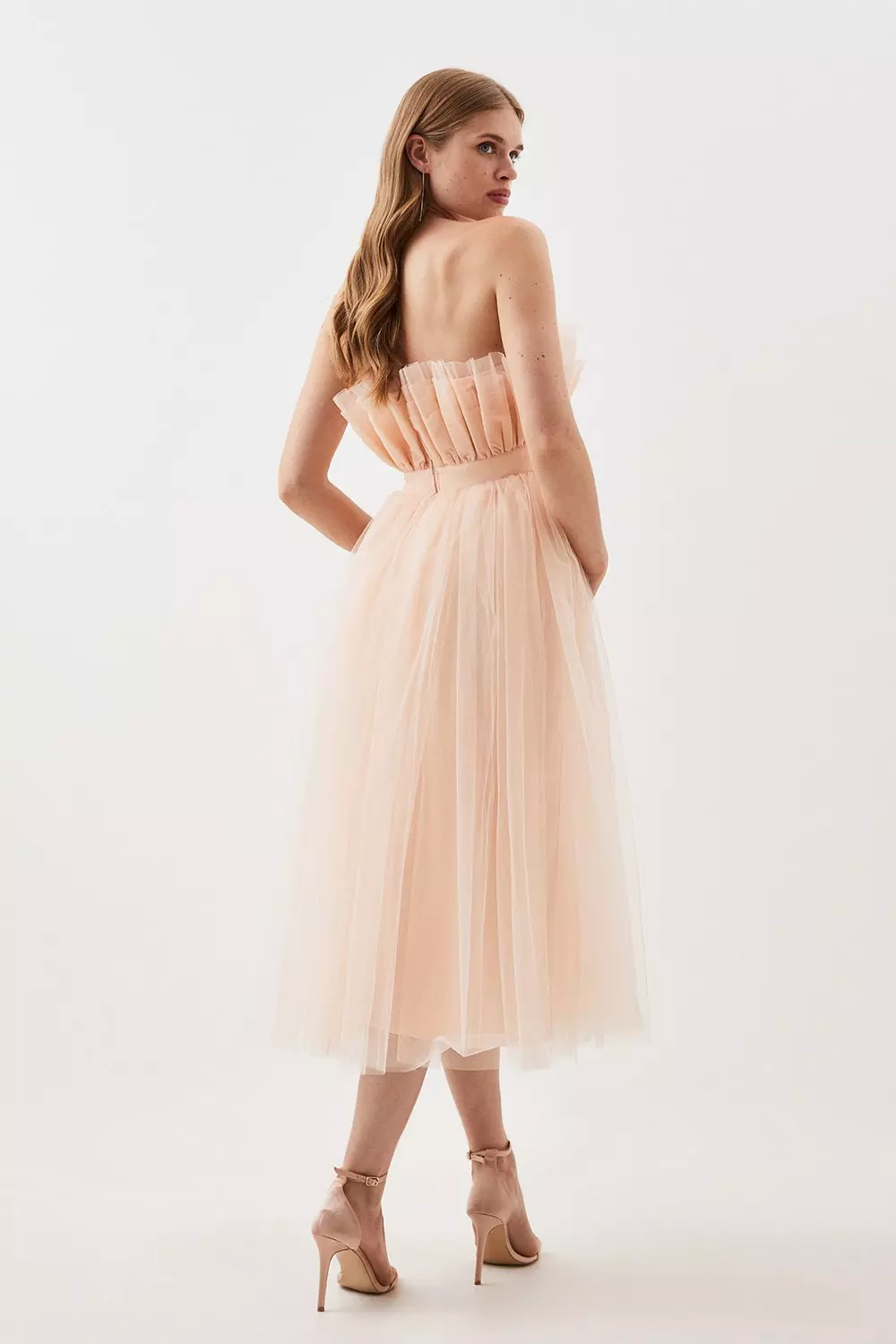 Velvet bodice tulle midi hot sale dress