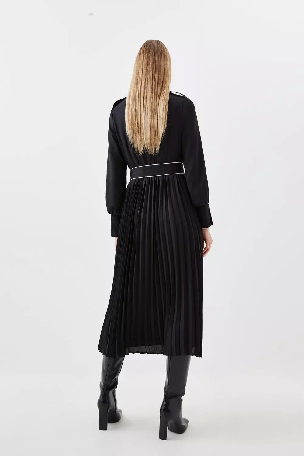 Piping Detail Woven Belted Midi Dress