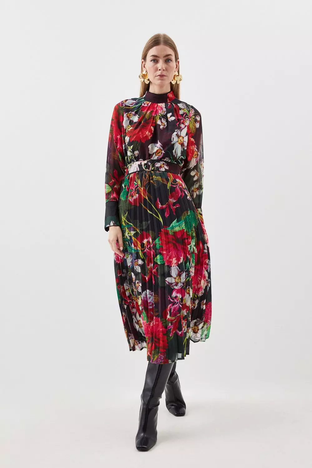 Karen millen pleated on sale floral maxi dress