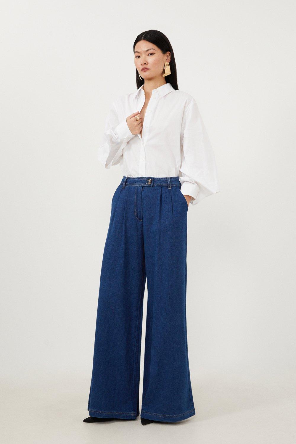 Tencel Denim Woven Wide Leg Trousers