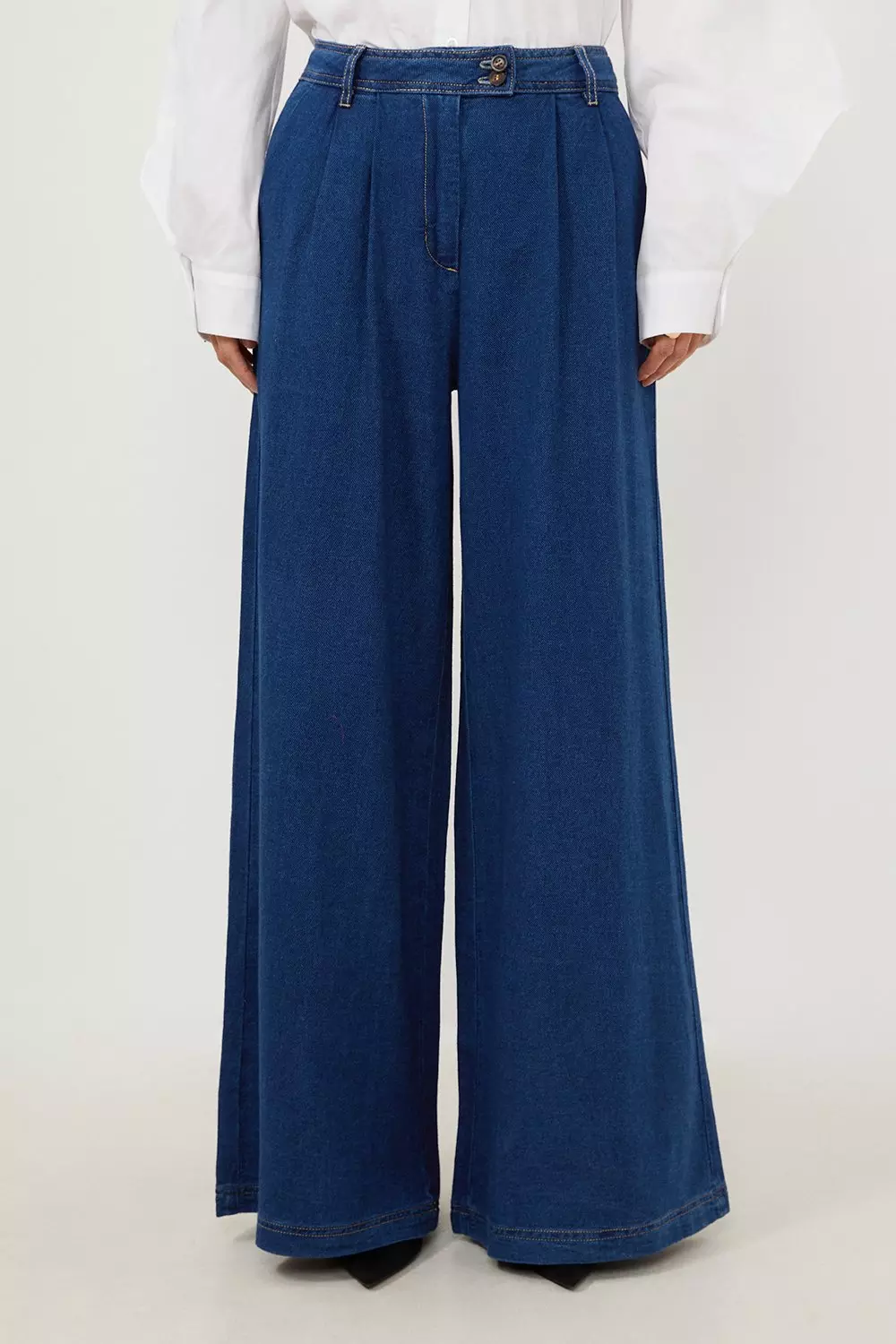 Tencel Denim Woven Wide Leg Trousers