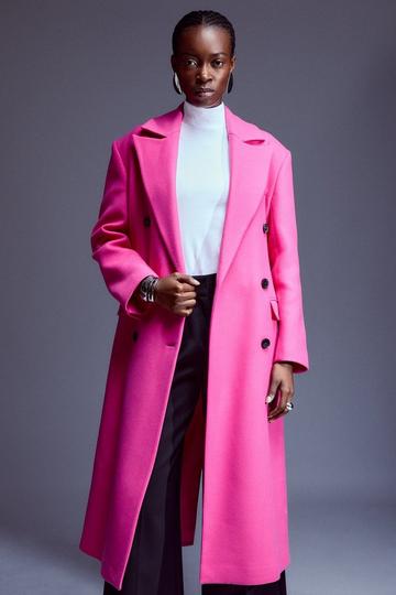 Pink Italian Wool Strong Shoulder Anti Fit Coat