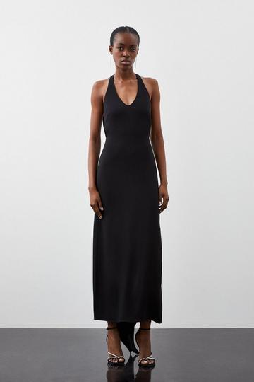 Black Tailored Compact Stretch Drape Detail Strapless Maxi Dress