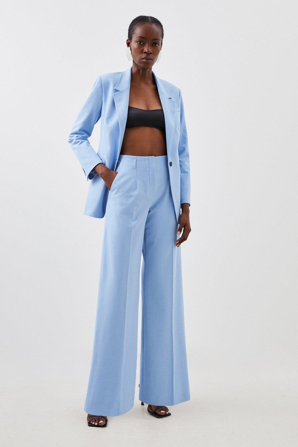 Hermie Pants - High Waisted Cropped Tailored Pants in Light Blue