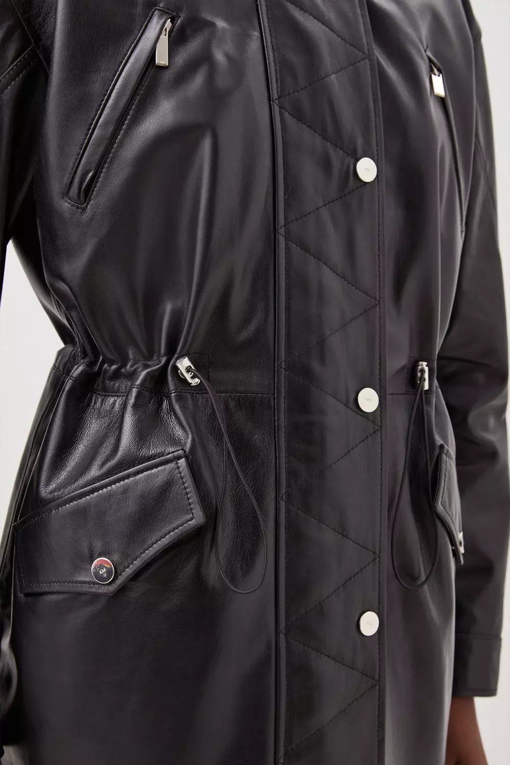 Leather Hooded Parka | Karen Millen