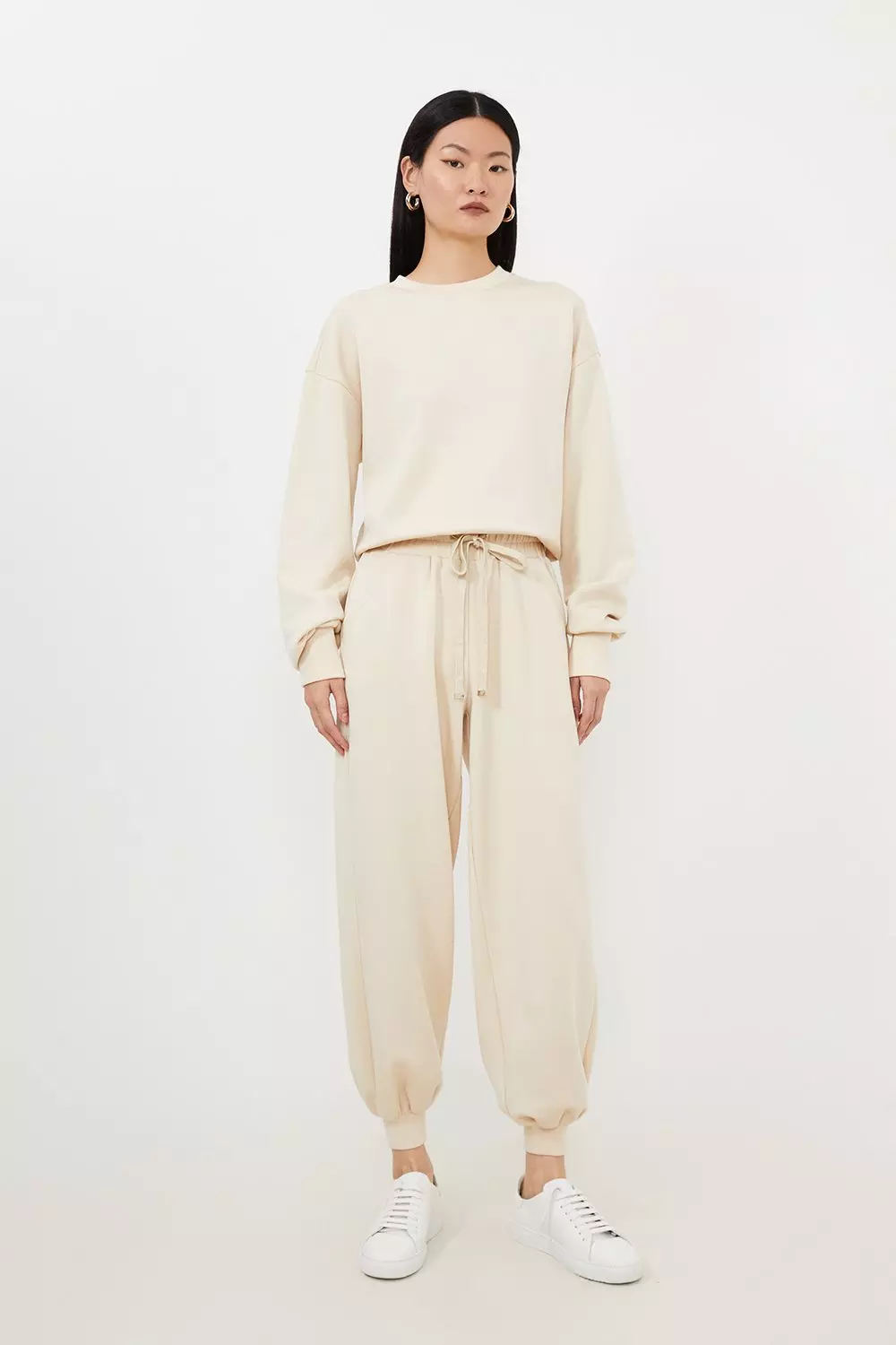 Seam Detail Sweatpants Beige  Lounge wear, Wide leg outfit, Straight  sweatpants