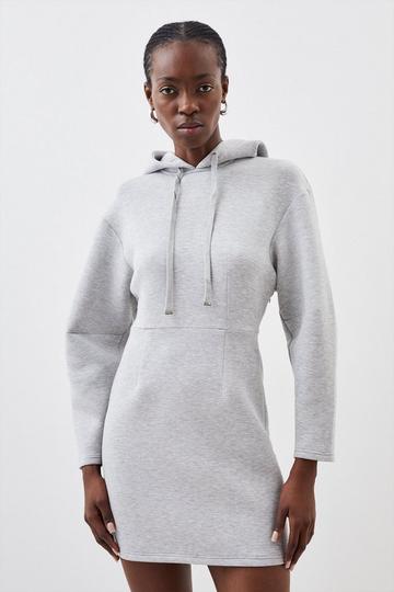 Grey Premium Scuba Marl Mini Hoodie Dress