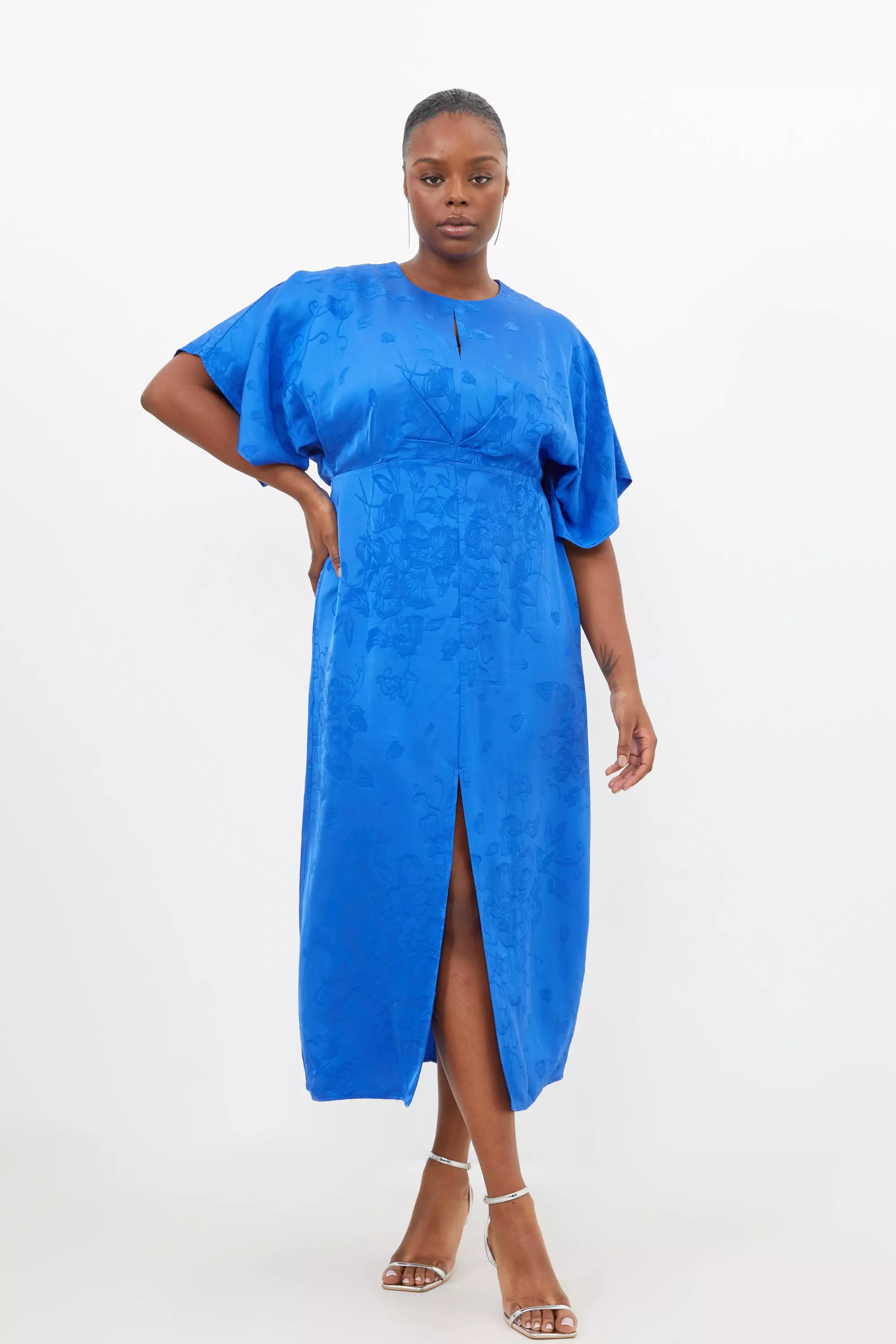 Plus Size Premium Jacquard Woven Midaxi Sleeve Dress