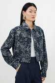 Denim-blue Denim Floral Jacquard Woven  Jacket
