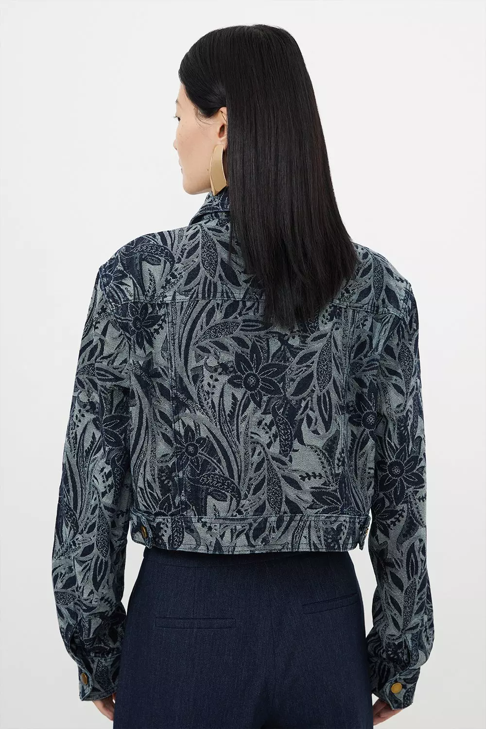 Floral Jacquard Denim Jacket - Christina's Boutique