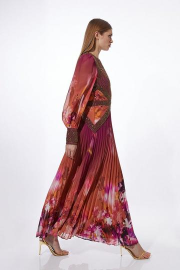Multi Petite Floral Embroidery Woven Midi Dress