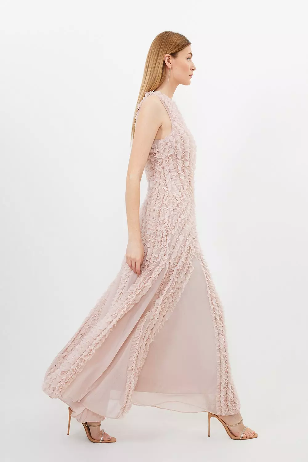 Embellished Ruffle Keyhole Cutout Woven Maxi Dress Karen Millen