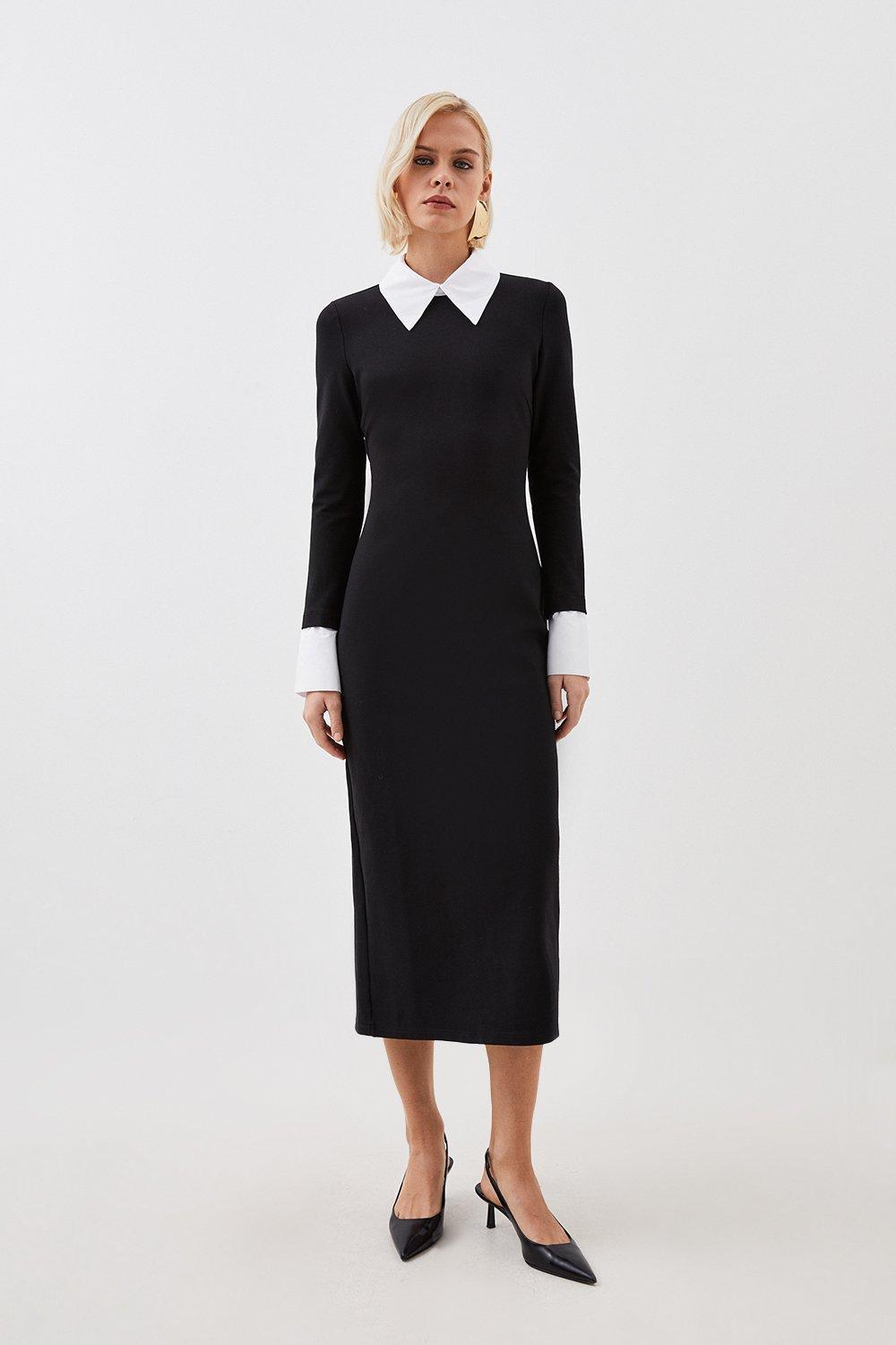 Jersey Cotton Poplin Midi Collar Dress | Karen Millen