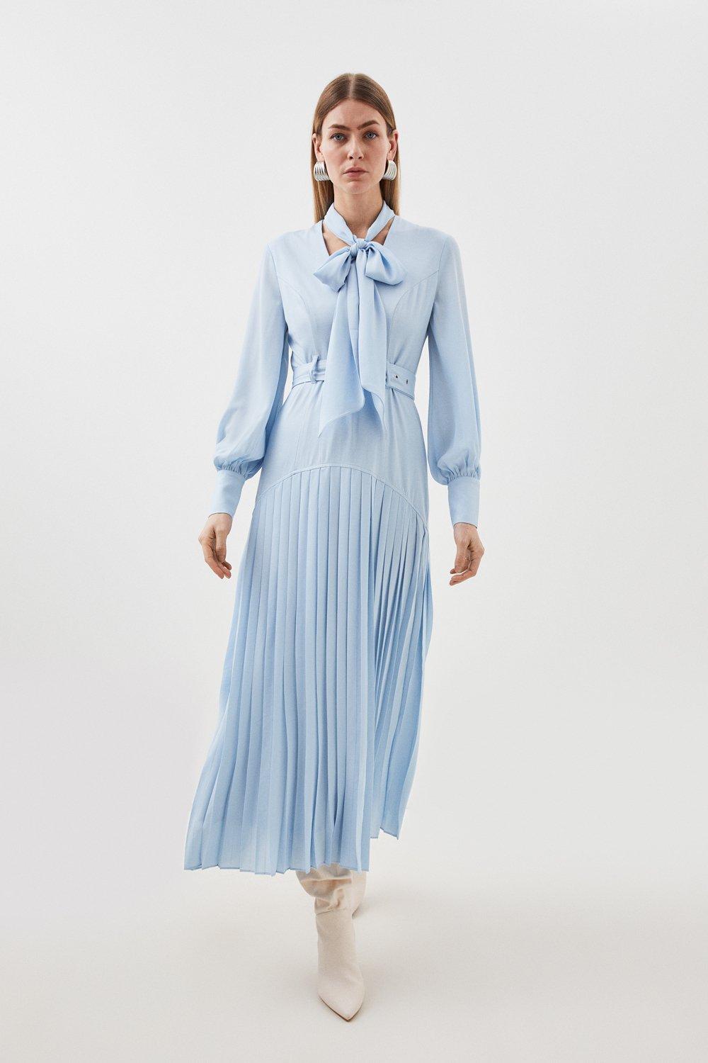Jersey Ponte Georgette Mix Midi Dress - Baby Blue