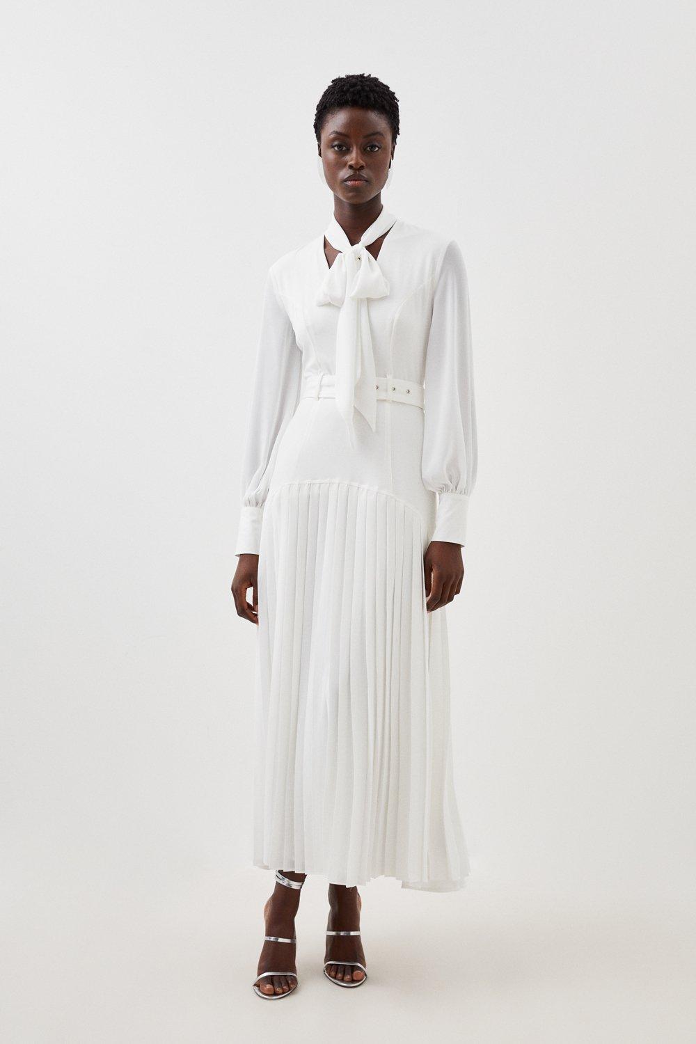 Jersey Ponte Georgette Mix Midi Dress - Ivory