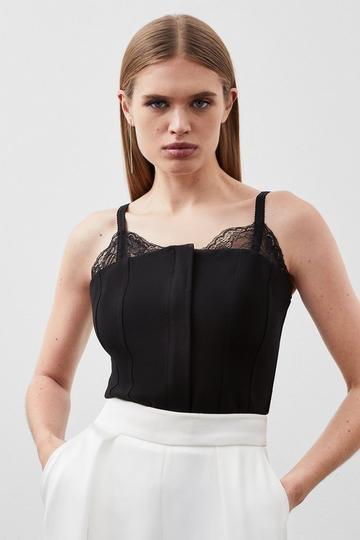 Jersey Ponte And Lace Panelled Top black