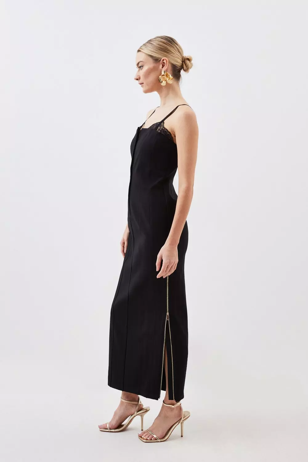 Petite Jersey Ponte And Lace Midi Dress Karen Millen