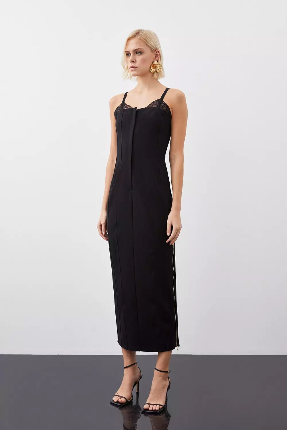 Jersey Ponte And Lace Midi Dress | Karen Millen