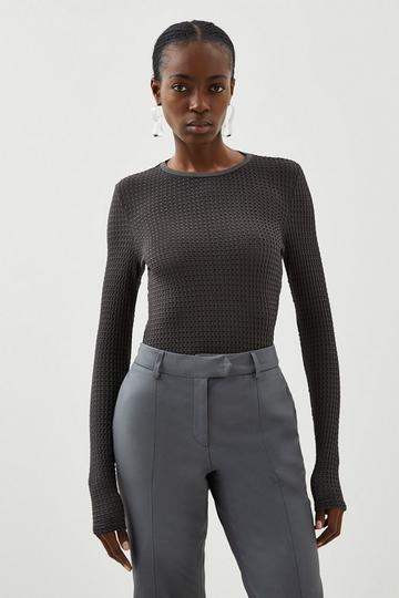 Textured Jersey Long Sleeve Top charcoal