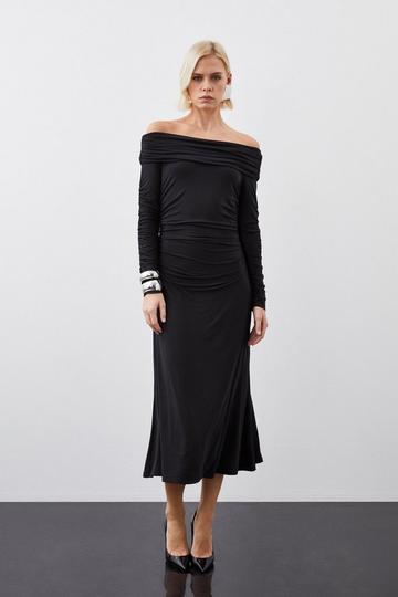Soft Touch Slinky Jersey Bardot Midi Dress black