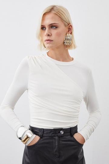 Soft Touch Slinky Jersey Long Sleeve Top ivory