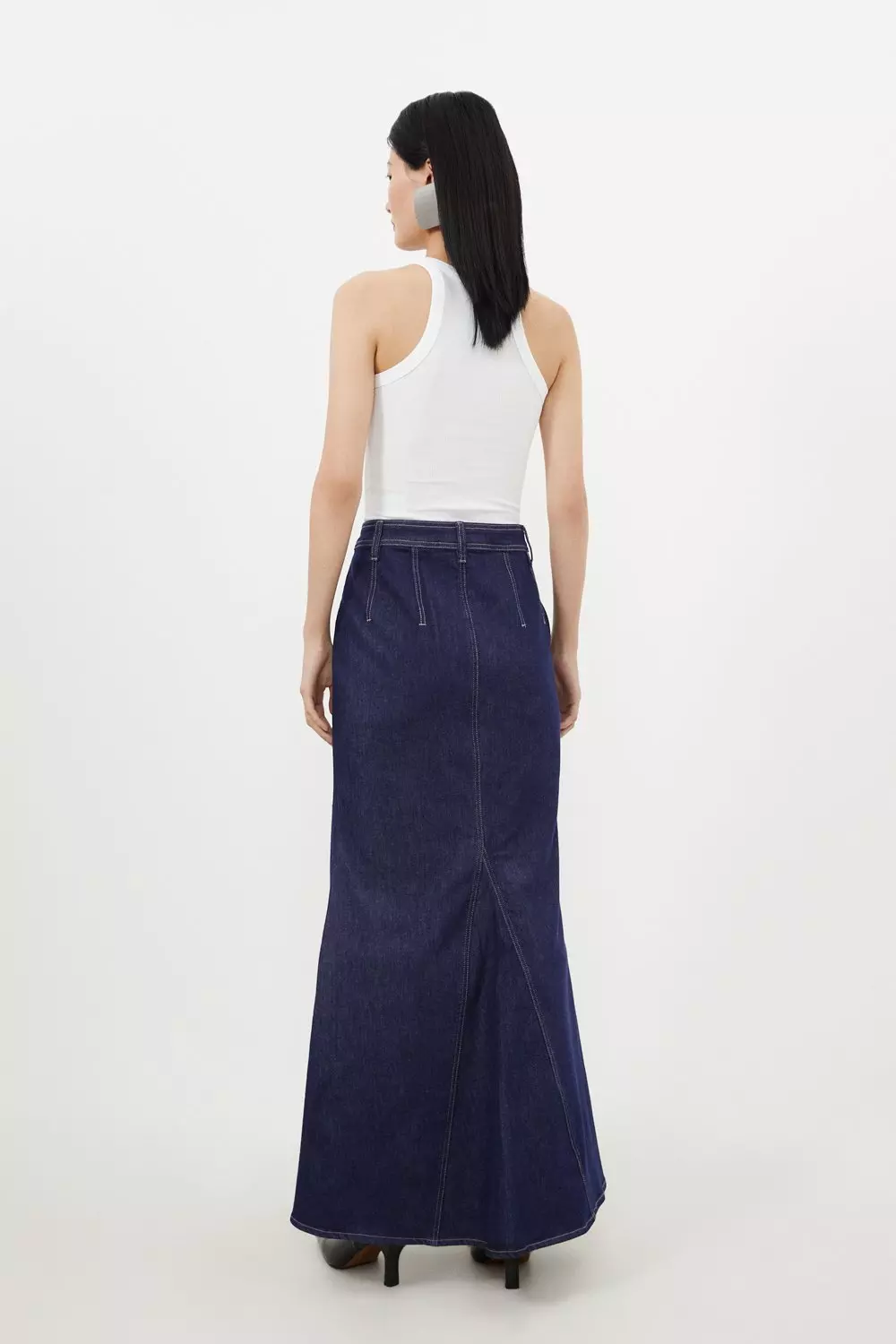 Stonewashed Stretch Denim Woven Maxi Skirt | Karen Millen