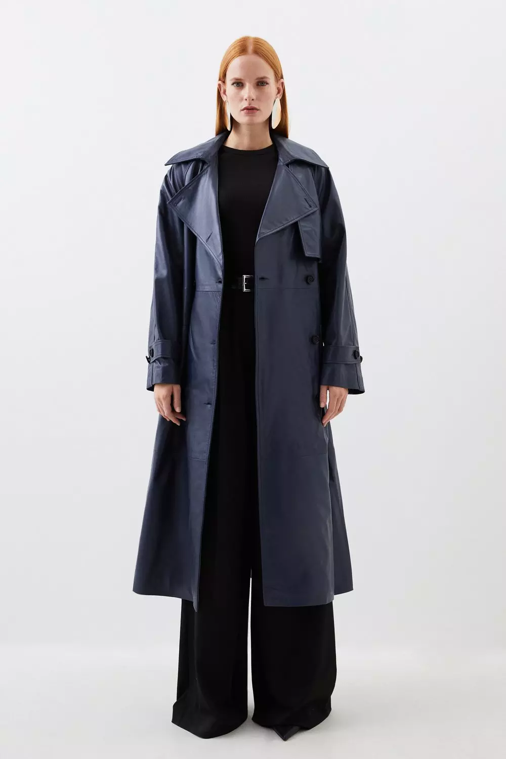 Leather Pocket Detail Belted Trench Coat | Karen Millen