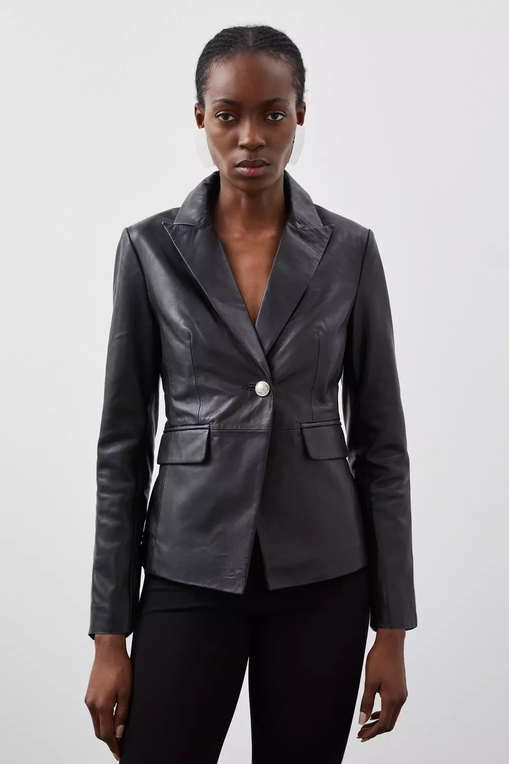 Leather on sale look blazer