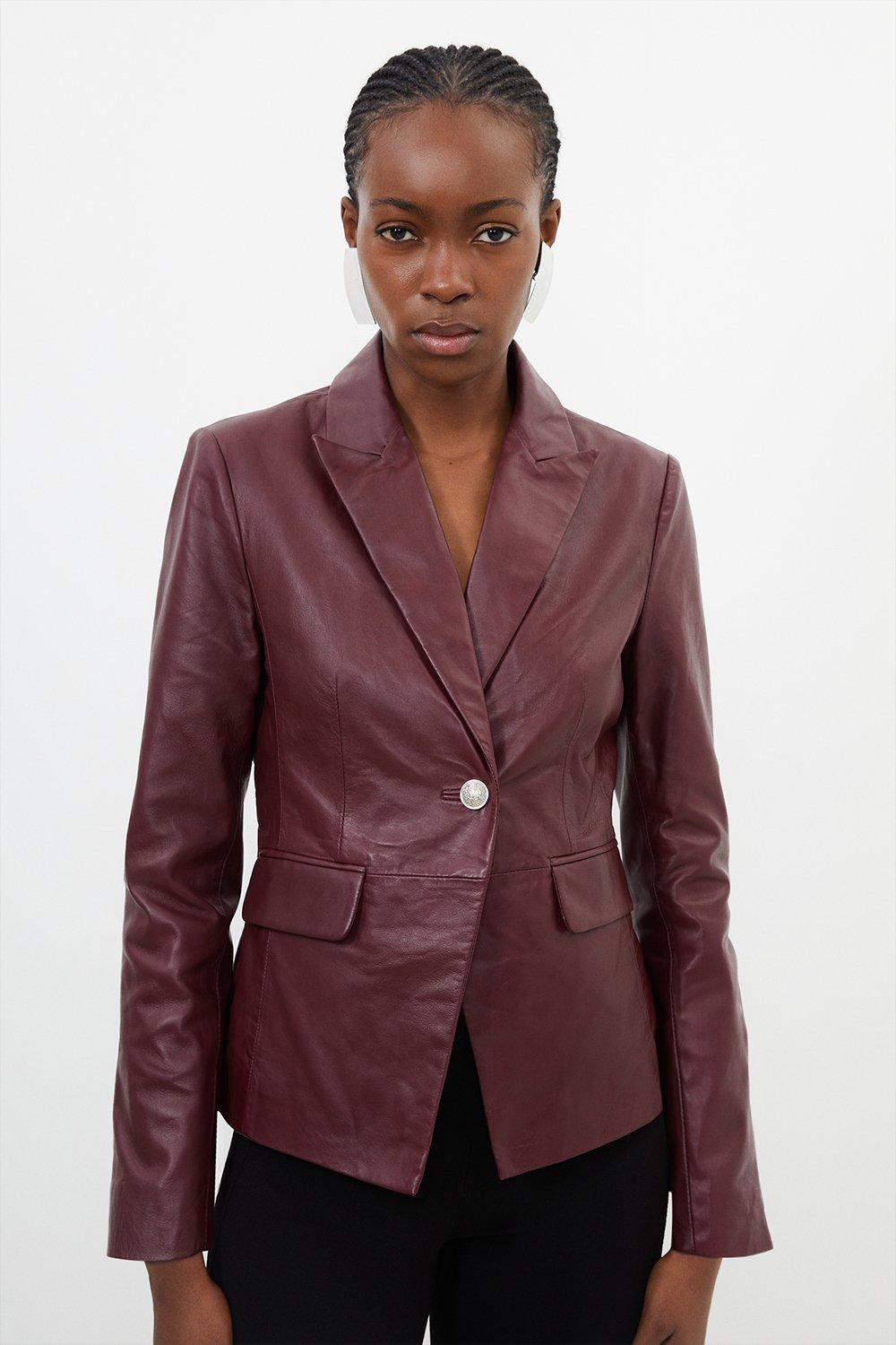 Burgundy hotsell leather blazer