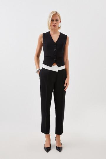 Black Tailored Compact Stretch Asymmetric Waistband Detail Trousers