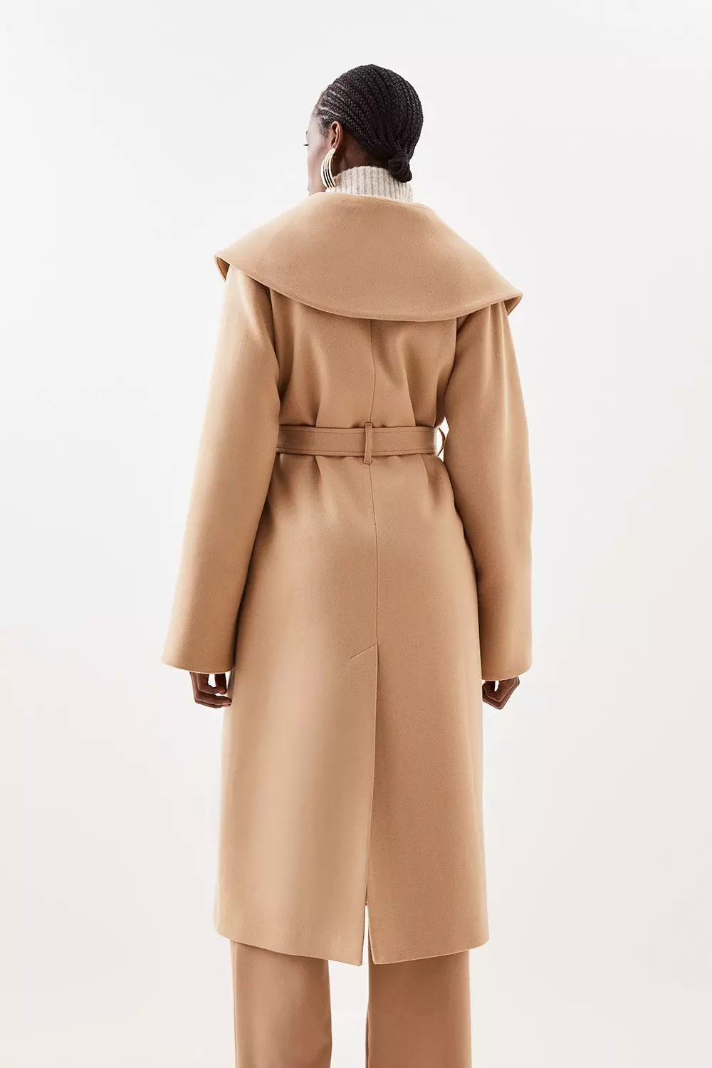 Petite Italian Manteco Wool Oversize Collar Belted Coat | Karen Millen