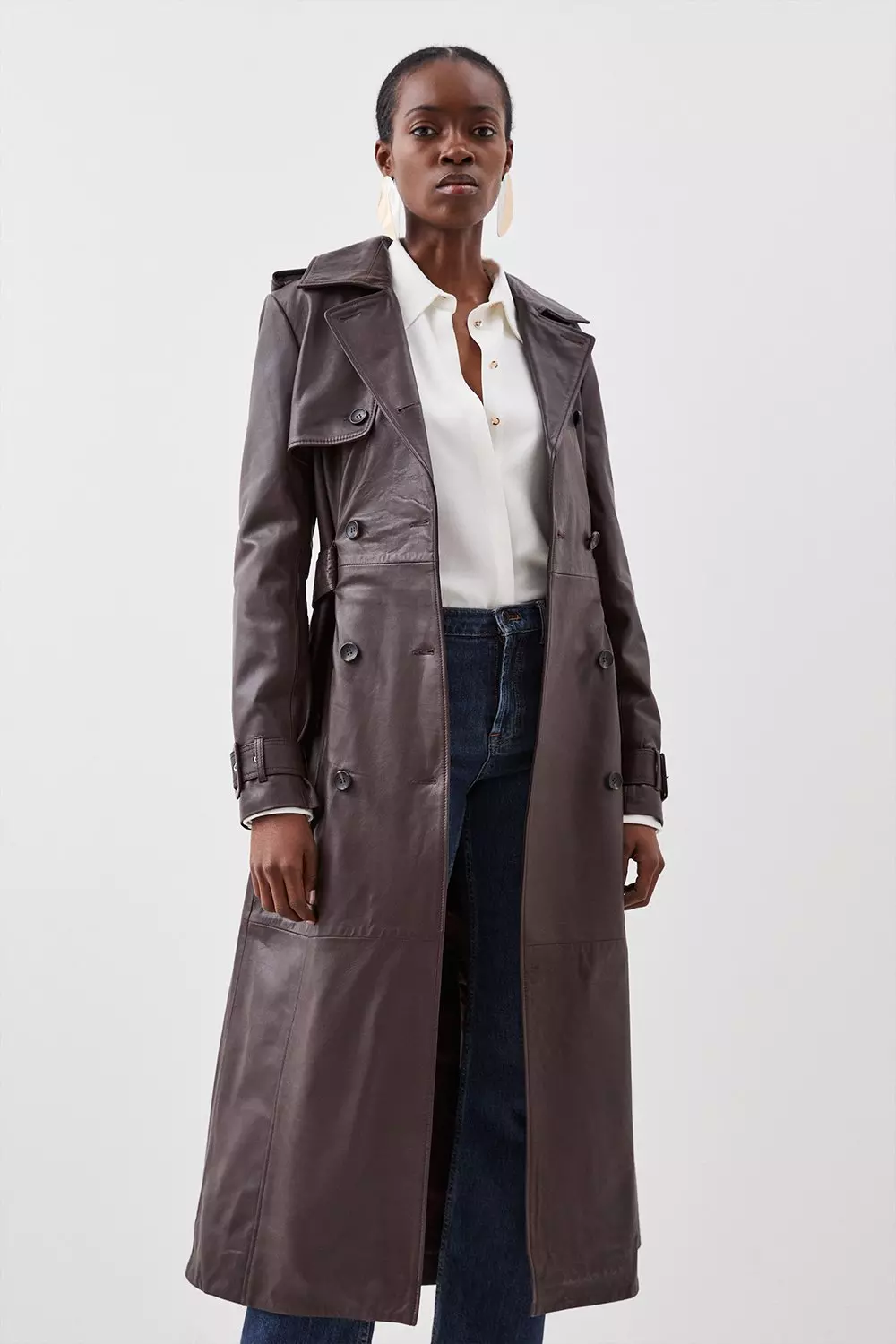 Floor length cheap leather trench coat