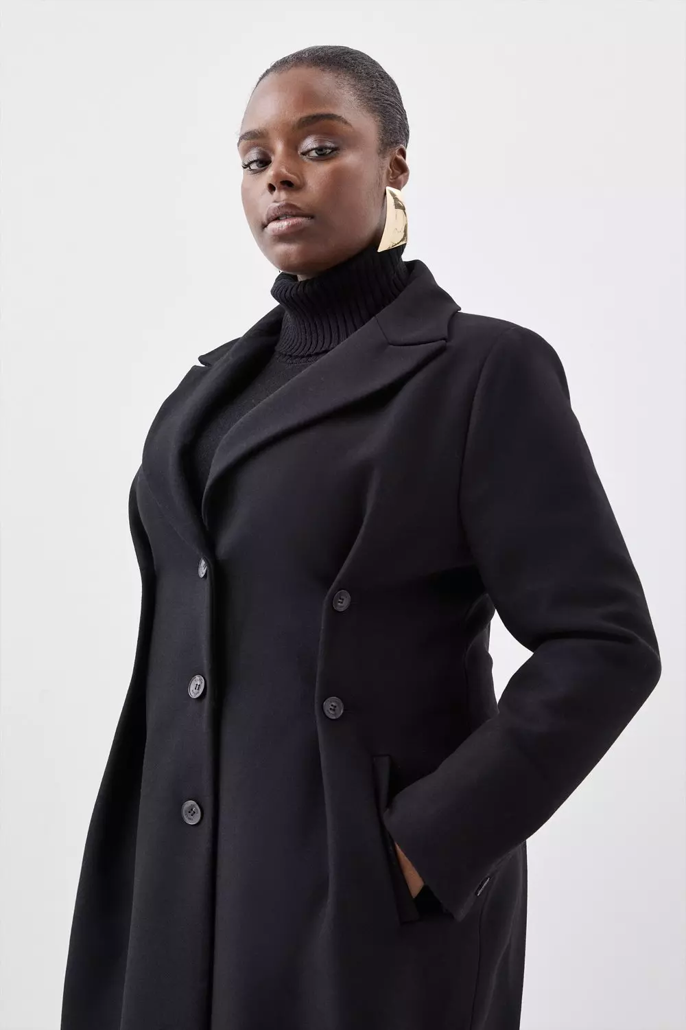 Plus Size Italian Manteco Wool Button Waist Detail Tailored Coat